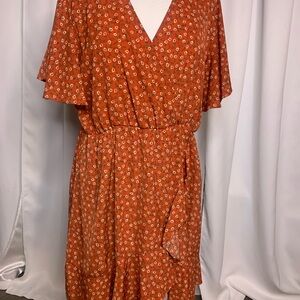 Orange, Cream and Light Pink Floral Dress